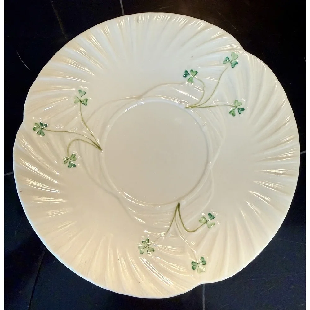 Beleek  Shamrock  Basket  Weave  Open Sugar  Creamer  & Cup AND Saucer Vintage